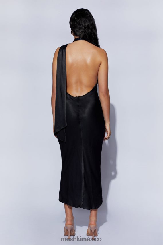 Meshki vestido midi acampanado cruzado con cuello astrella negro ropa H48F8H449