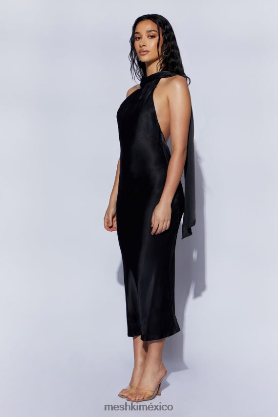 Meshki vestido midi acampanado cruzado con cuello astrella negro ropa H48F8H449