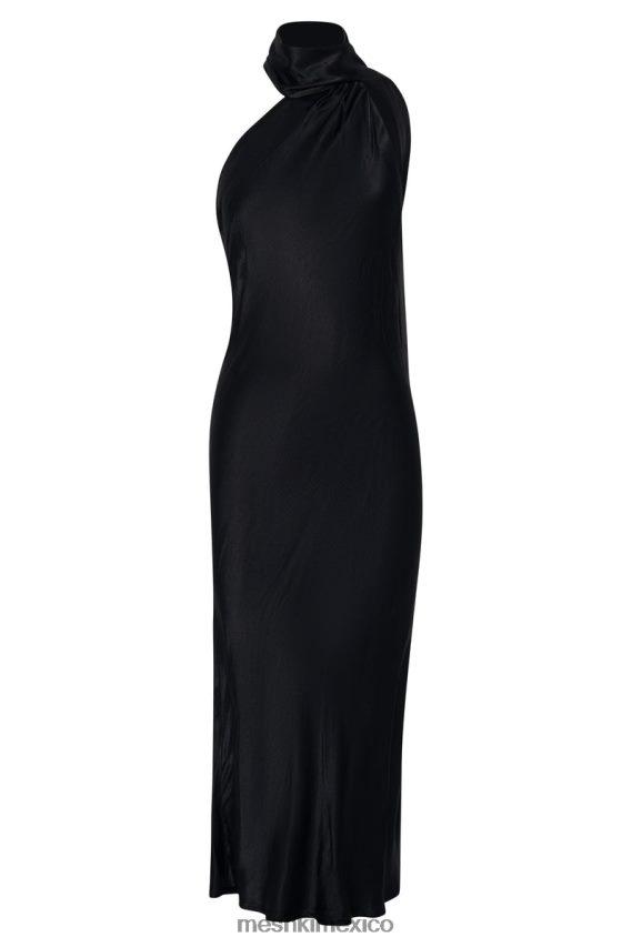 Meshki vestido midi acampanado cruzado con cuello astrella negro ropa H48F8H449