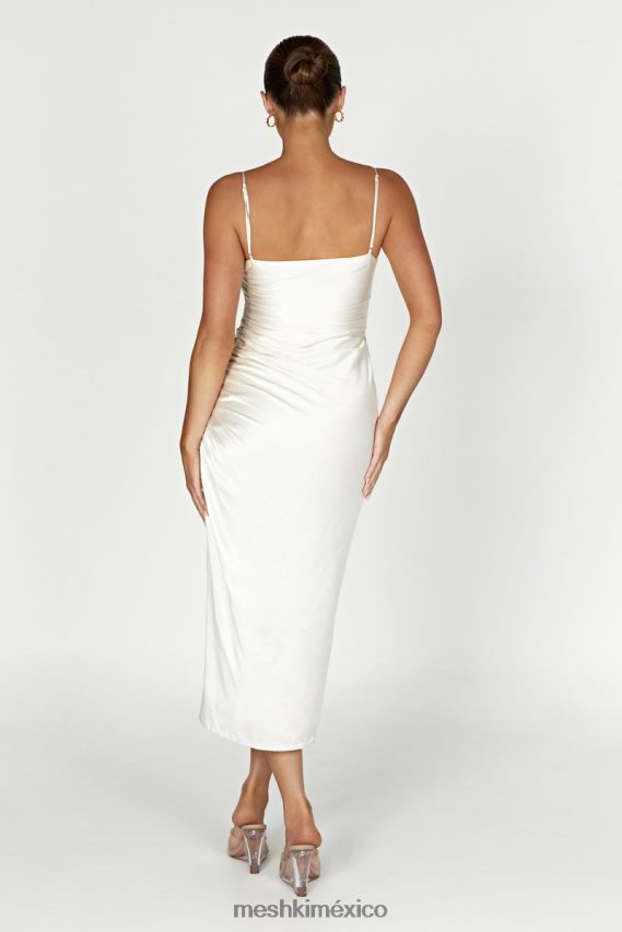 Meshki vestido midi claudette de satén drapeado Marfil ropa H48F8H567