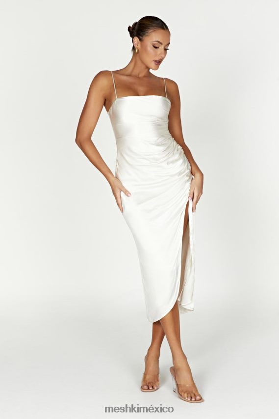 Meshki vestido midi claudette de satén drapeado Marfil ropa H48F8H567