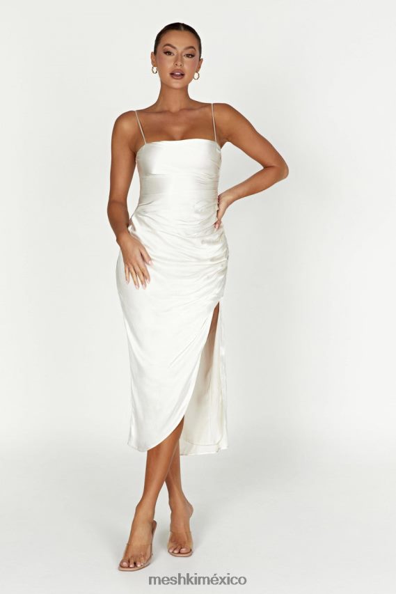 Meshki vestido midi claudette de satén drapeado Marfil ropa H48F8H567