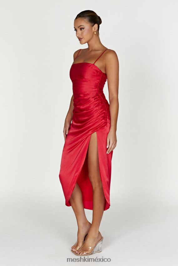 Meshki vestido midi claudette de satén drapeado rojo ropa H48F8H588