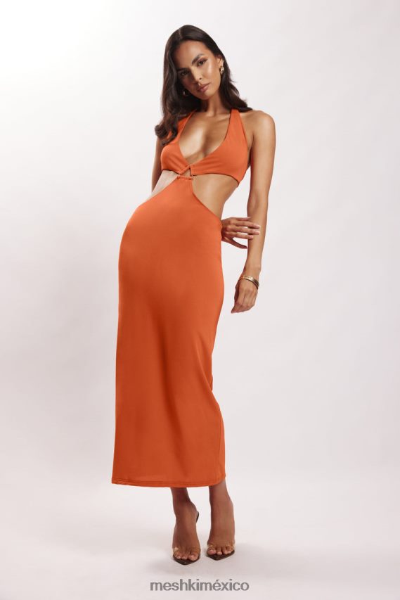 Meshki vestido midi con abertura y cuello halter de natalie naranja quemada ropa H48F8H714