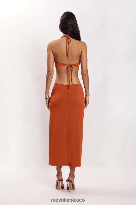Meshki vestido midi con abertura y cuello halter de natalie naranja quemada ropa H48F8H714