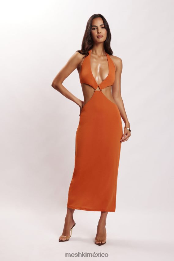 Meshki vestido midi con abertura y cuello halter de natalie naranja quemada ropa H48F8H714