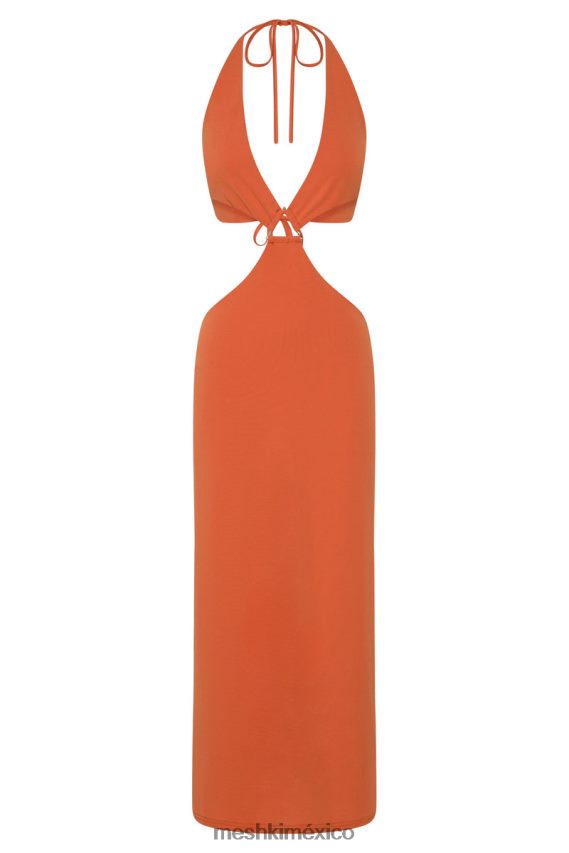 Meshki vestido midi con abertura y cuello halter de natalie naranja quemada ropa H48F8H714