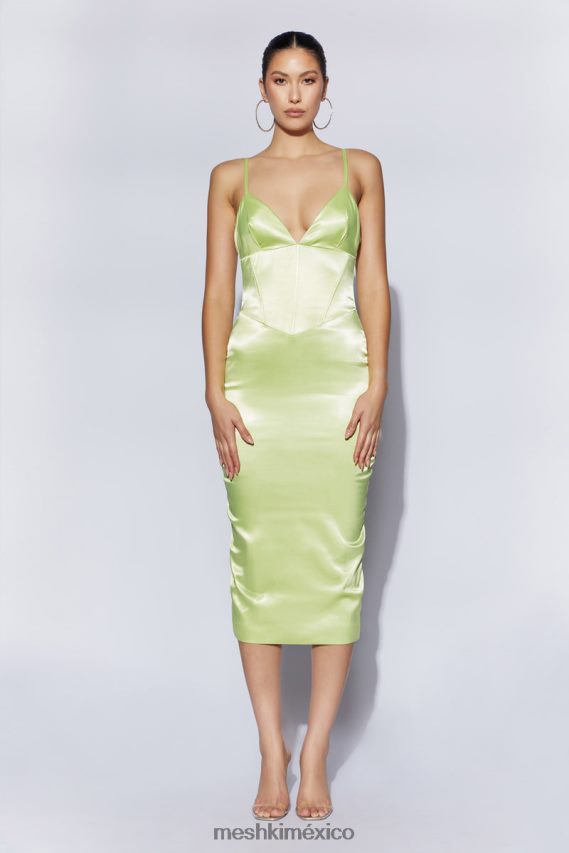 Meshki vestido midi con corsé brie verde pistacho ropa H48F8H683