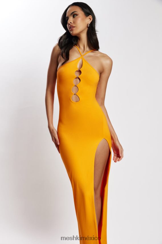 Meshki vestido midi con cuello halter y cuentas Mandarina ropa H48F8H731