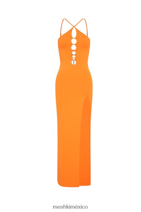 Meshki vestido midi con cuello halter y cuentas Mandarina ropa H48F8H731