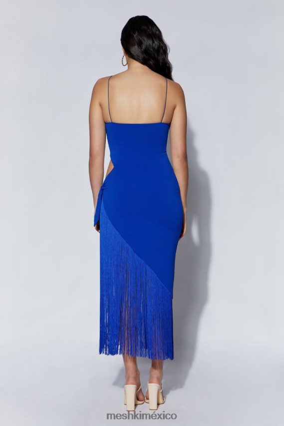 Meshki vestido midi cruzado con flecos de yasmin azul persa ropa H48F8H515