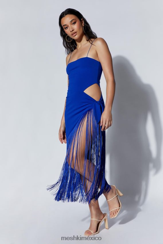 Meshki vestido midi cruzado con flecos de yasmin azul persa ropa H48F8H515