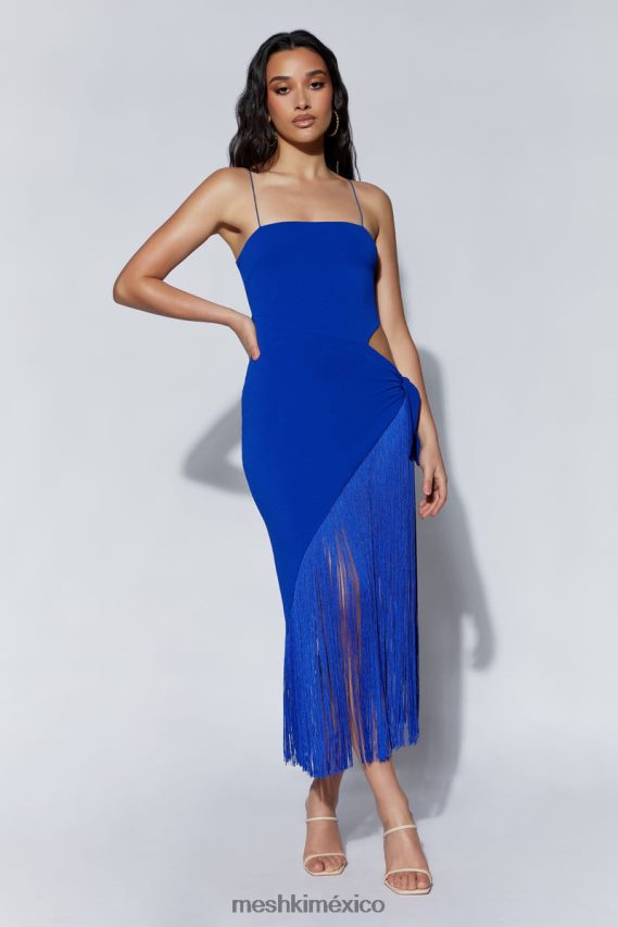 Meshki vestido midi cruzado con flecos de yasmin azul persa ropa H48F8H515