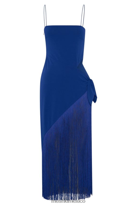 Meshki vestido midi cruzado con flecos de yasmin azul persa ropa H48F8H515