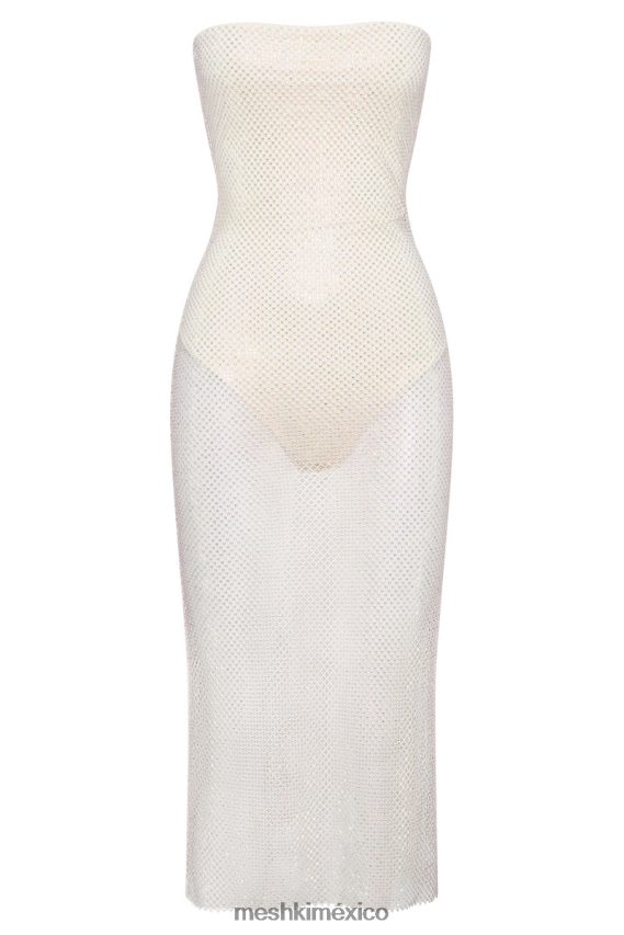 Meshki vestido midi de malla con strass nima crema ropa H48F8H492