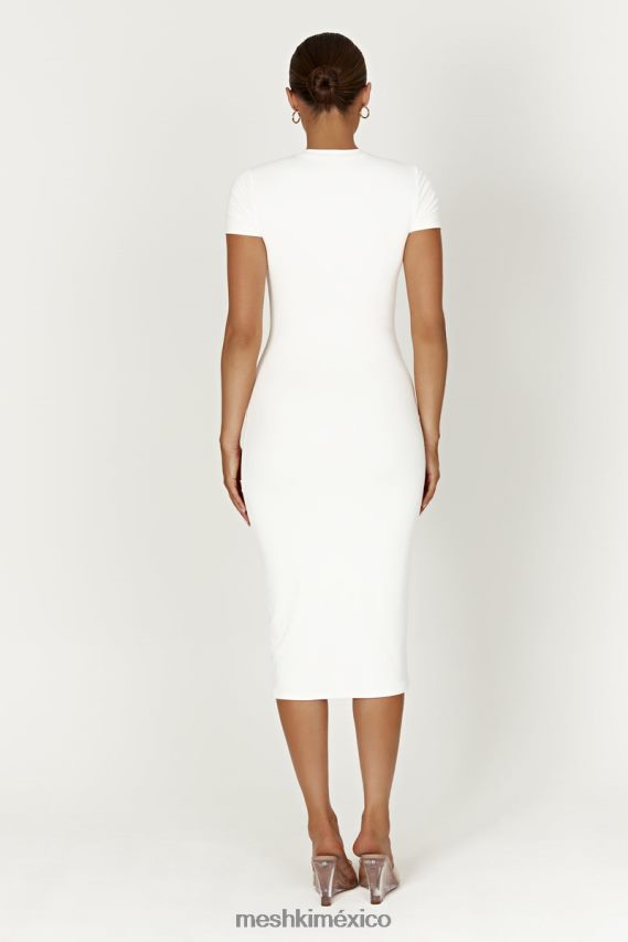 Meshki vestido midi de manga corta de nailon reciclado penny blanco ropa H48F8H371