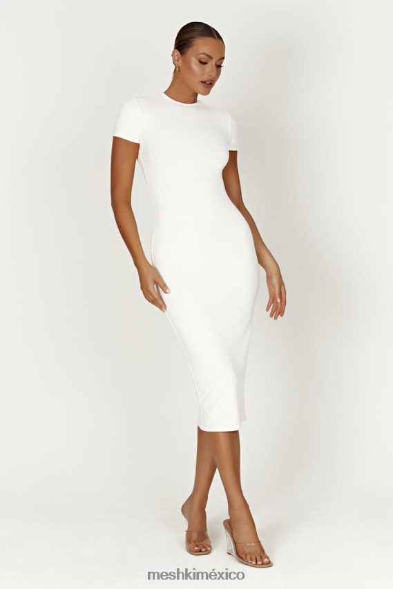 Meshki vestido midi de manga corta de nailon reciclado penny blanco ropa H48F8H371