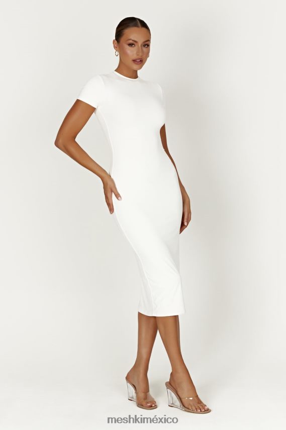 Meshki vestido midi de manga corta de nailon reciclado penny blanco ropa H48F8H371