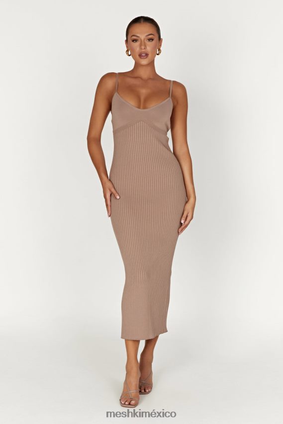 Meshki vestido midi de punto con espalda descubierta Avalon gris pardo ropa H48F8H350