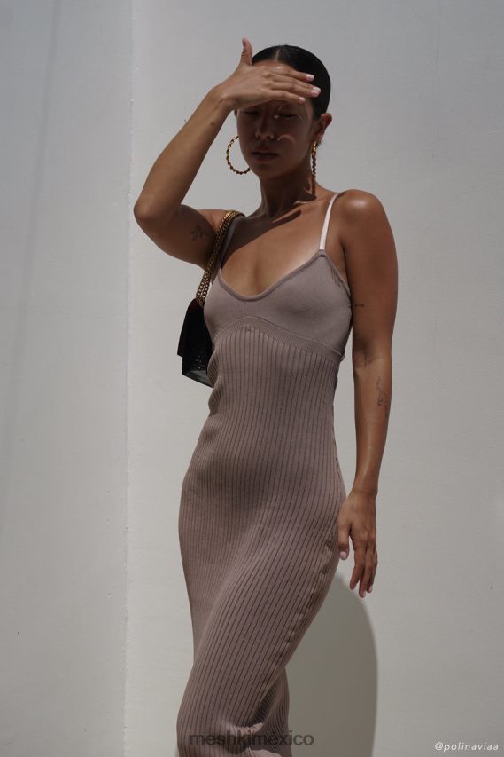 Meshki vestido midi de punto con espalda descubierta Avalon gris pardo ropa H48F8H350