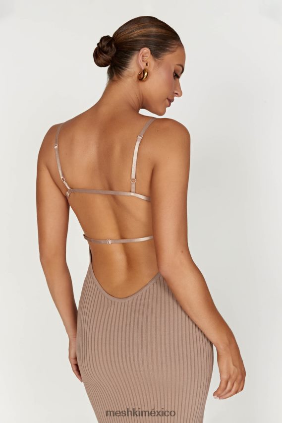 Meshki vestido midi de punto con espalda descubierta Avalon gris pardo ropa H48F8H350