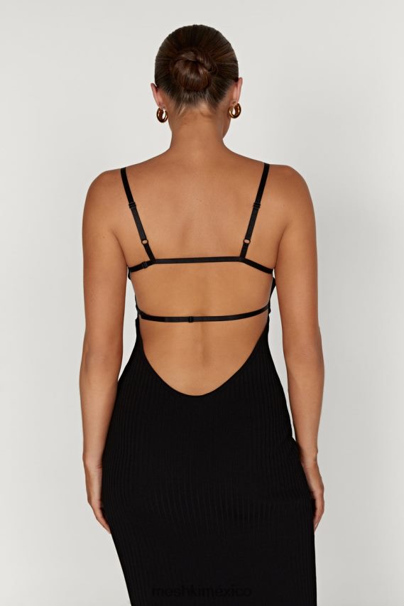 Meshki vestido midi de punto con espalda descubierta Avalon negro ropa H48F8H417