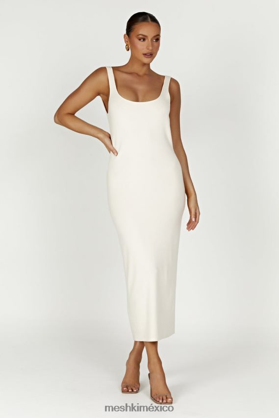 Meshki vestido midi de punto con espalda descubierta janie crema ropa H48F8H291