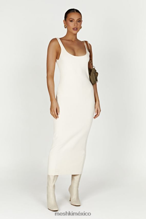 Meshki vestido midi de punto con espalda descubierta janie crema ropa H48F8H291