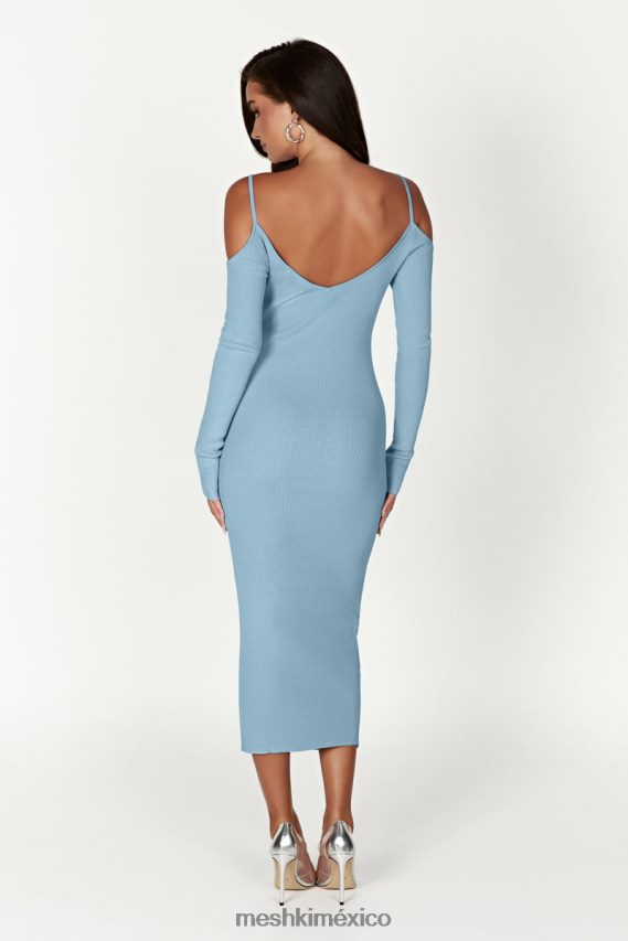 Meshki vestido midi de punto con hombros descubiertos azul pálido ropa H48F8H439