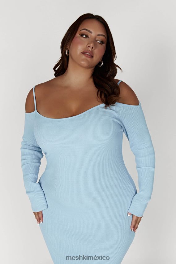 Meshki vestido midi de punto con hombros descubiertos azul pálido ropa H48F8H439