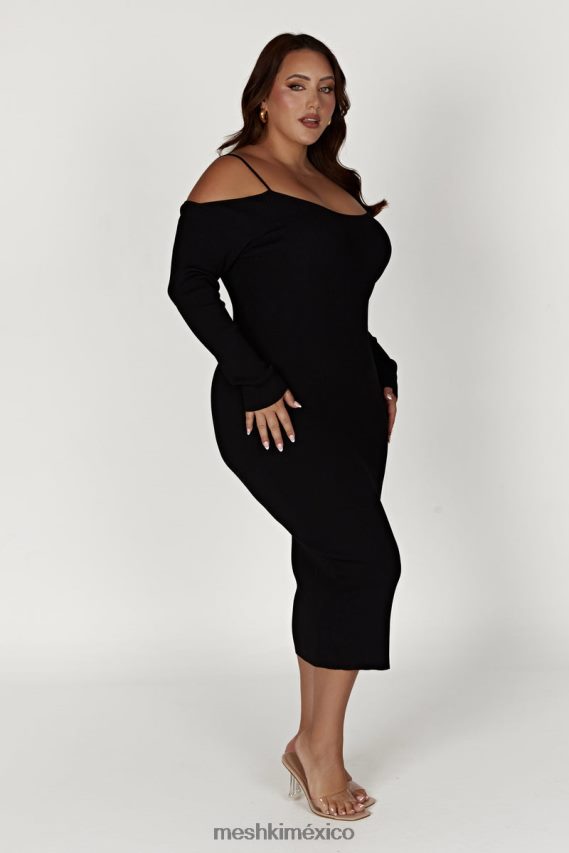 Meshki vestido midi de punto con hombros descubiertos negro ropa H48F8H228