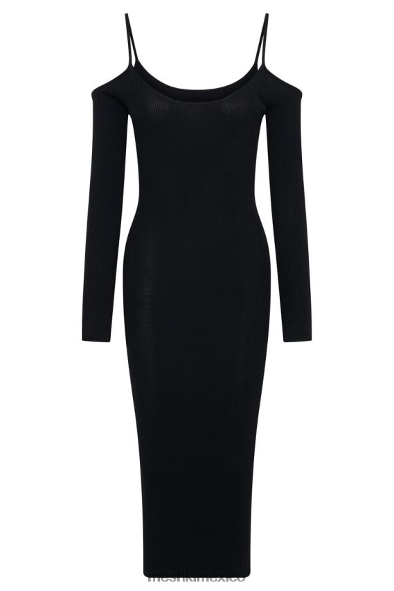 Meshki vestido midi de punto con hombros descubiertos negro ropa H48F8H228