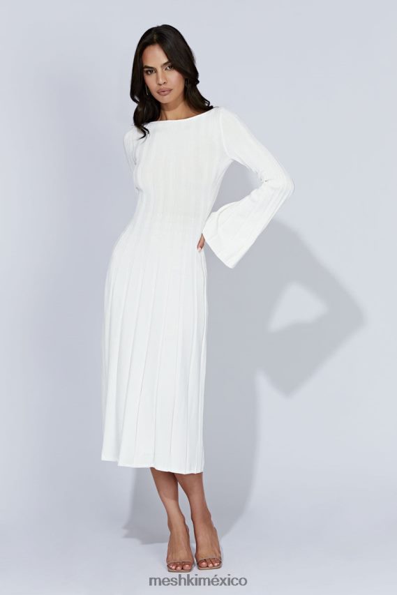 Meshki vestido midi de punto con mangas acampanadas Juniper blanco ropa H48F8H362