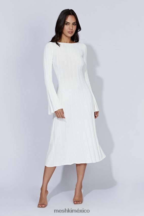 Meshki vestido midi de punto con mangas acampanadas Juniper blanco ropa H48F8H362