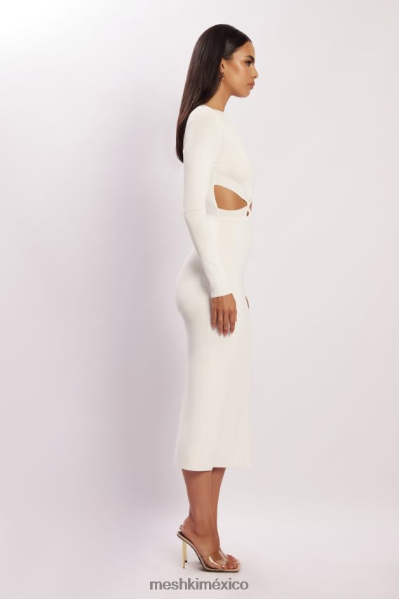 Meshki vestido midi de punto con parte delantera retorcida Mila blanco ropa H48F8H455