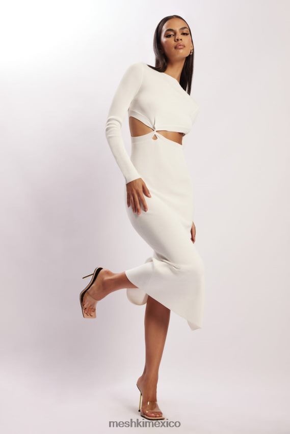 Meshki vestido midi de punto con parte delantera retorcida Mila blanco ropa H48F8H455