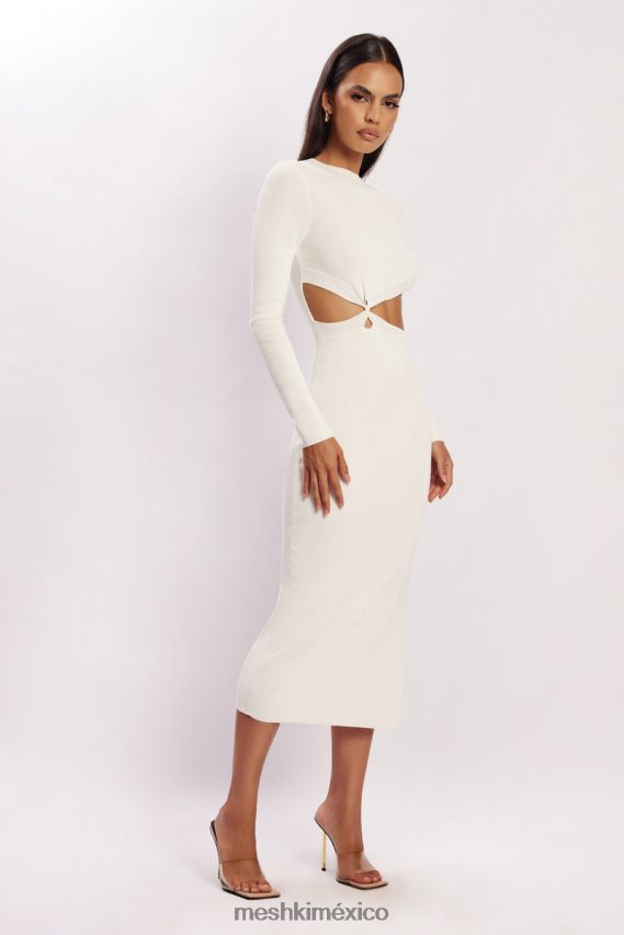 Meshki vestido midi de punto con parte delantera retorcida Mila blanco ropa H48F8H455
