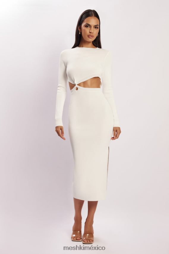 Meshki vestido midi de punto con parte delantera retorcida Mila blanco ropa H48F8H455