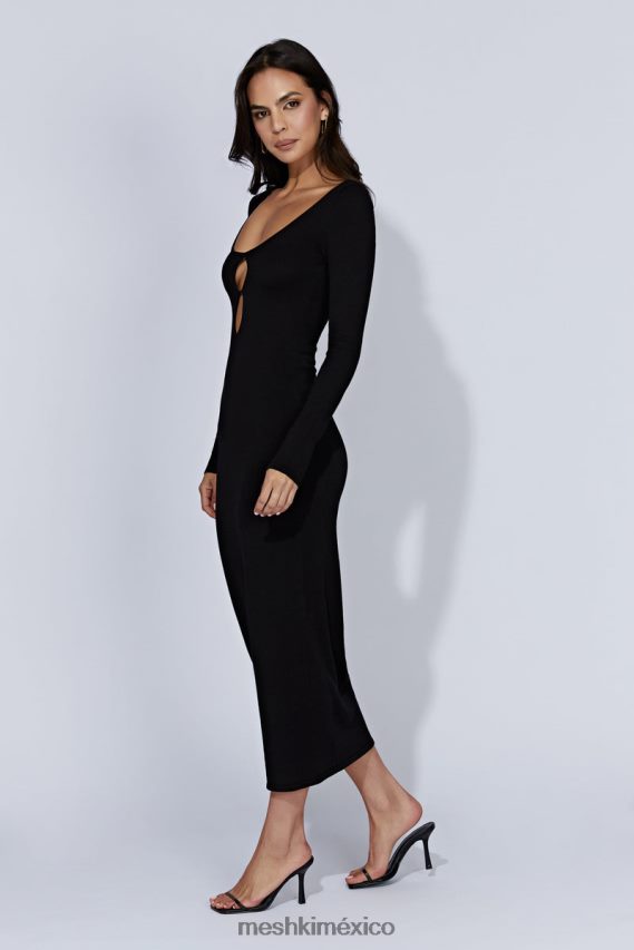 Meshki vestido midi de punto de manga larga alma negro ropa H48F8H553