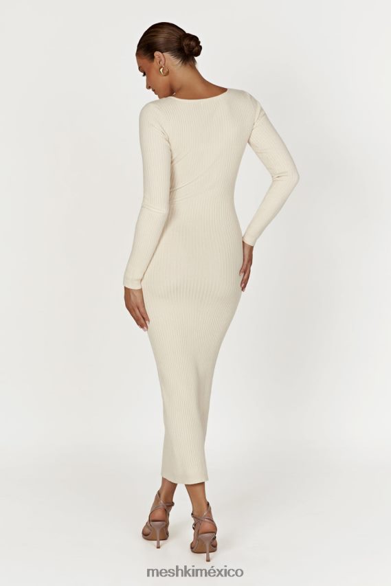 Meshki vestido midi de punto de manga larga nina crema ropa H48F8H456