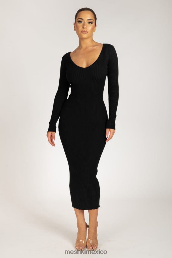 Meshki vestido midi de punto de manga larga nina negro ropa H48F8H308