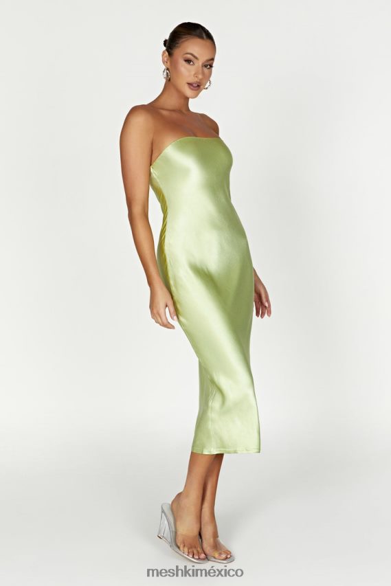 Meshki vestido midi de satén sin tirantes Tyler verde pistacho ropa H48F8H343