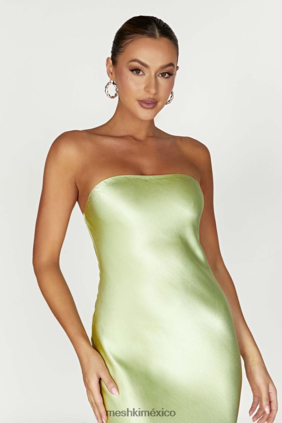 Meshki vestido midi de satén sin tirantes Tyler verde pistacho ropa H48F8H343