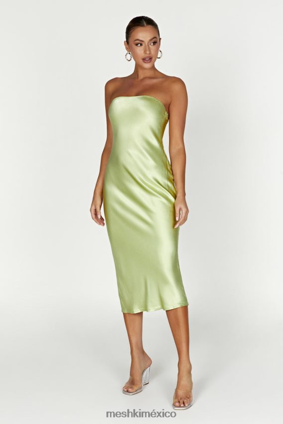 Meshki vestido midi de satén sin tirantes Tyler verde pistacho ropa H48F8H343