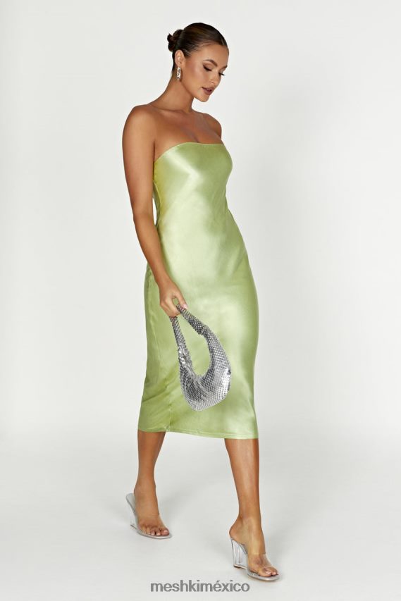 Meshki vestido midi de satén sin tirantes Tyler verde pistacho ropa H48F8H343