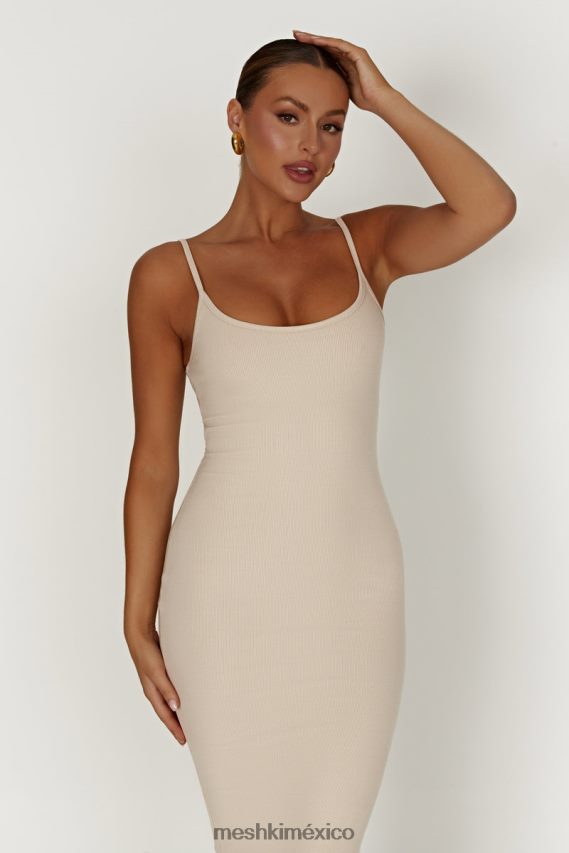 Meshki vestido midi de tirantes de canalé alexis crema ropa H48F8H431