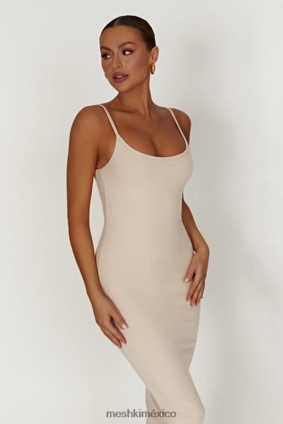 Meshki vestido midi de tirantes de canalé alexis crema ropa H48F8H431