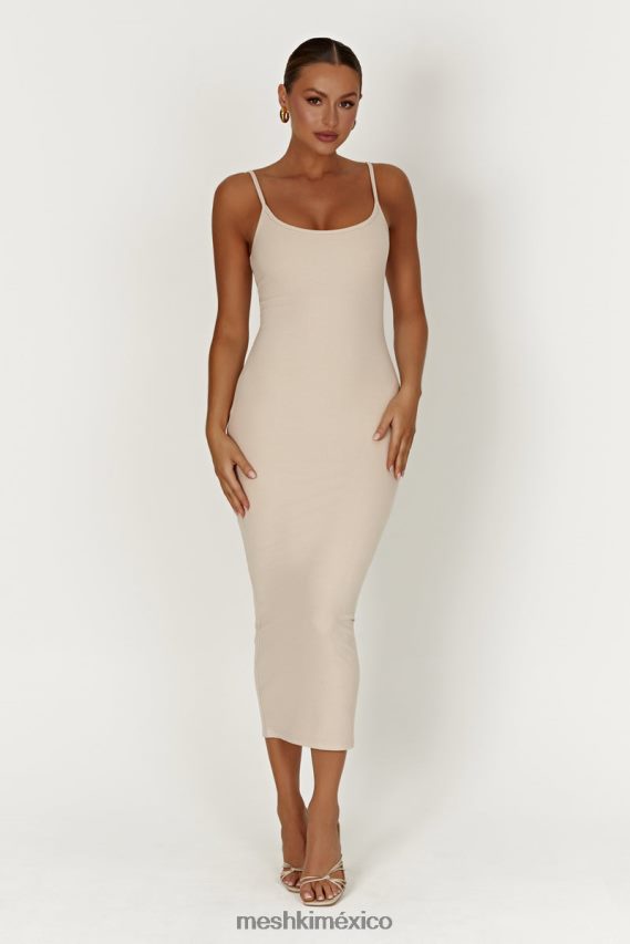 Meshki vestido midi de tirantes de canalé alexis crema ropa H48F8H431