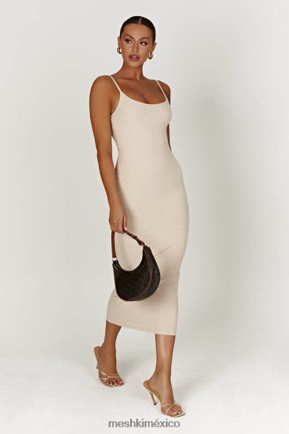 Meshki vestido midi de tirantes de canalé alexis crema ropa H48F8H431