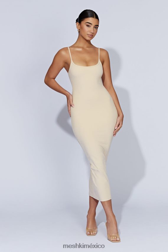 Meshki vestido midi de tirantes de canalé alexis crema ropa H48F8H431